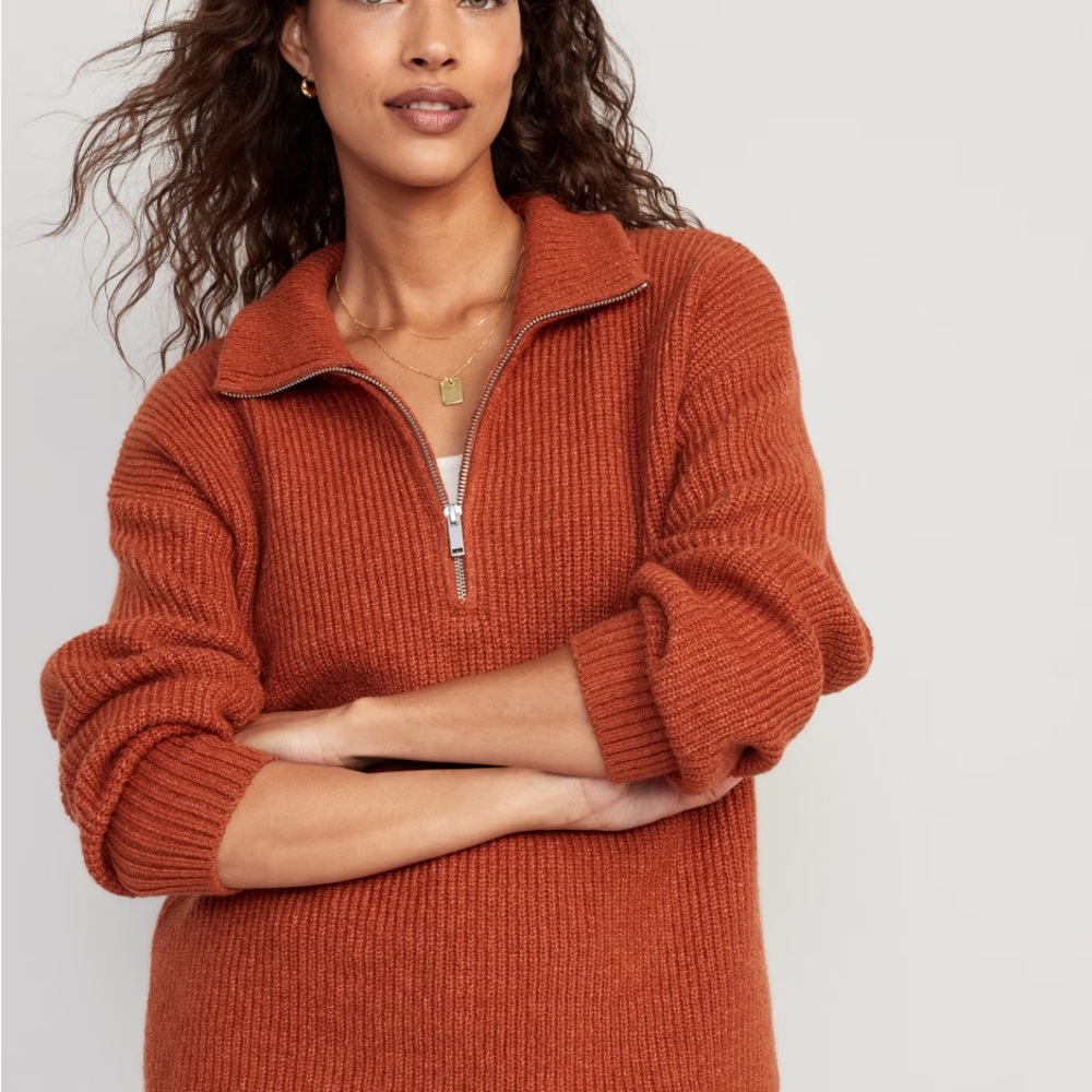 Old Navy 1/2-Zip Shaker-Stitch Pullover Orange - Medium